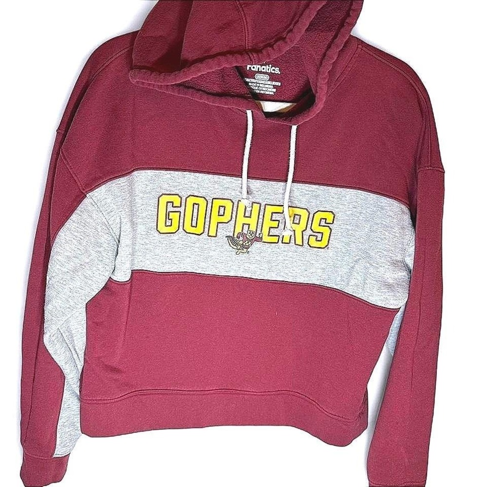 Fanatics Minnesota Gophers Women Maroon Grey Cropped Hoodie Sweatshirt Medium